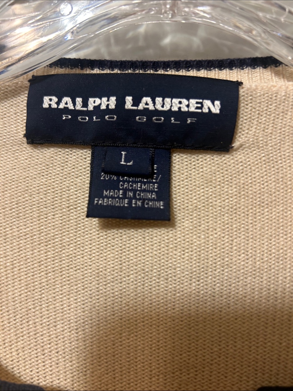 Ralph Lauren Cream Crewneck Cashmere Blend Button Cardigan with Contrast Trim L - Picture 2 of 4